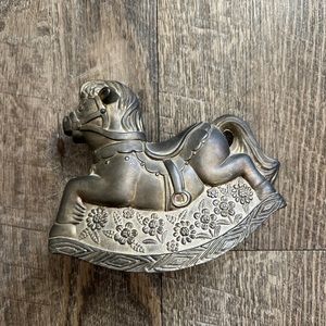 Vintage Leonard Silver plate Rocking Horse Piggy Bank - Made In Hong Kong